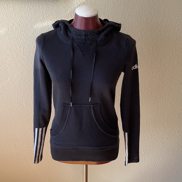 Adidas Black Hoodie w White Stripes Sleeve size XS - Picture 5 of 6